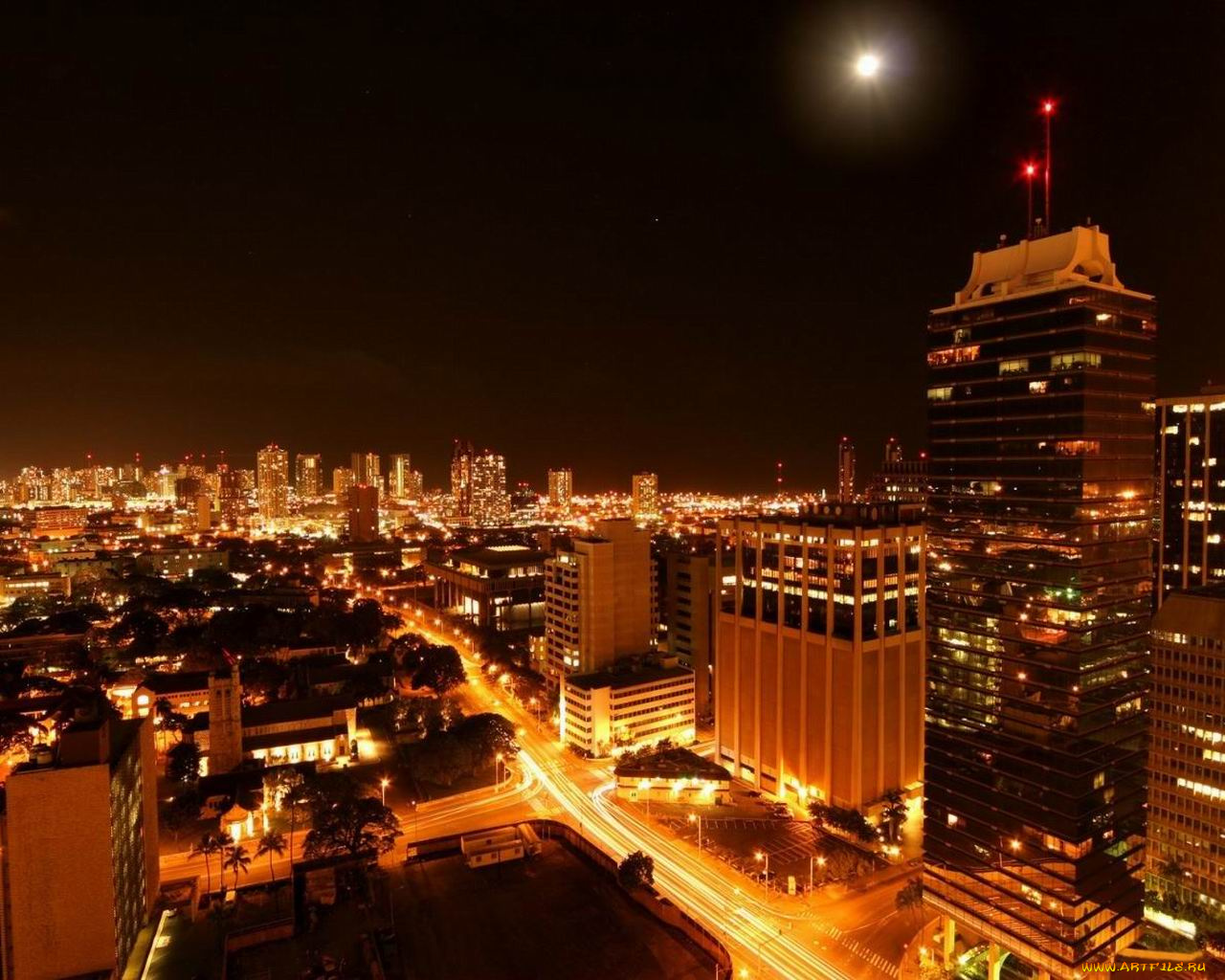 города, огни, ночного