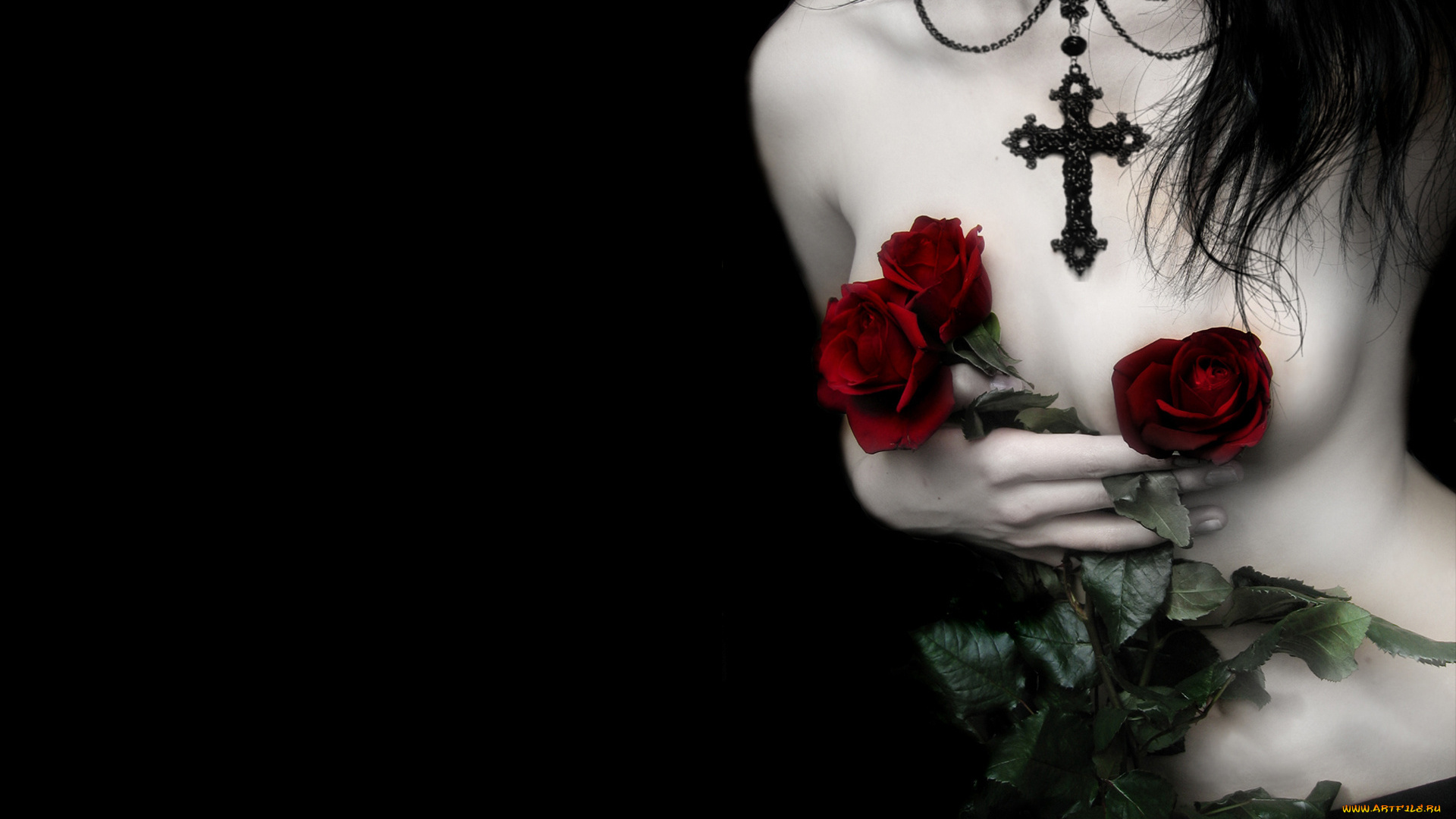 -Unsort, Креатив, девушки, unsort, креатив, крест, грудь, розы