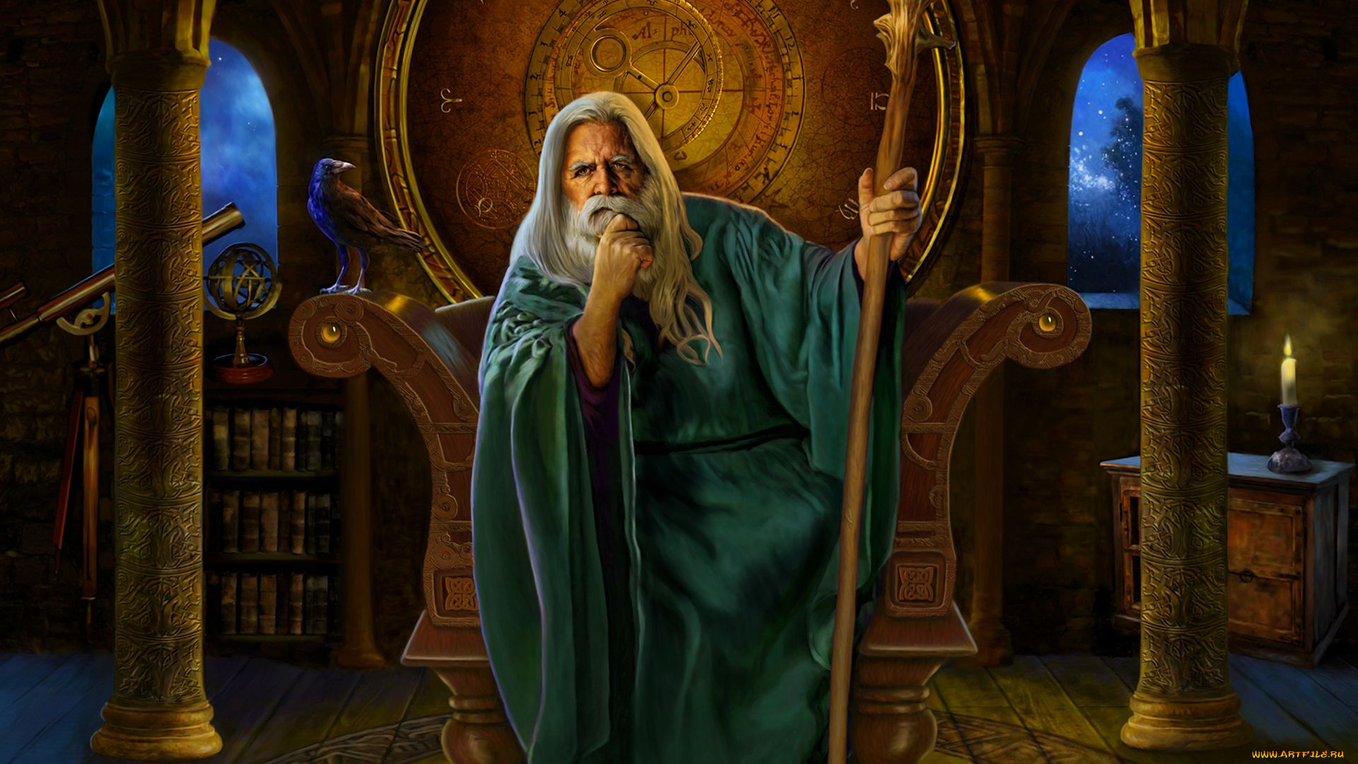 фэнтези, маги, посох, колдун, волшебник, задумчивость