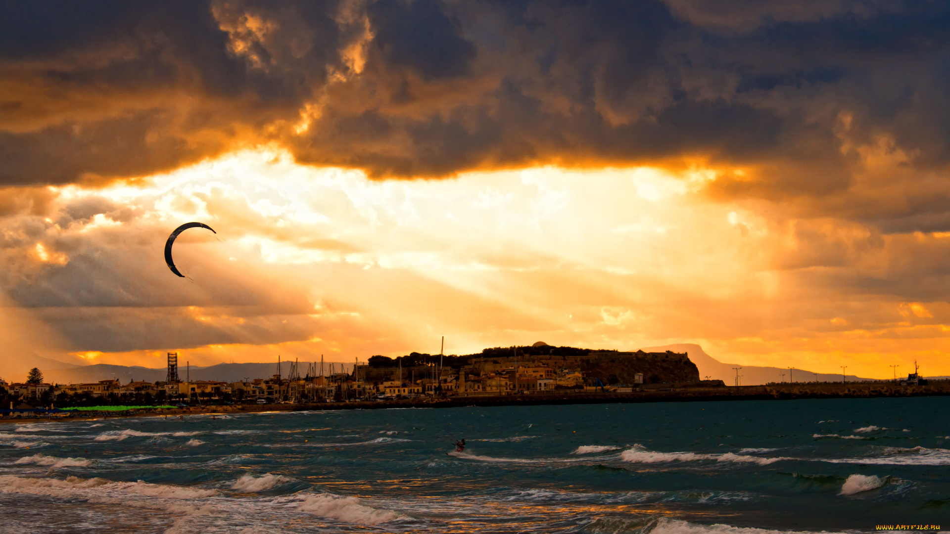 города, пейзажи, закат, побережье, море