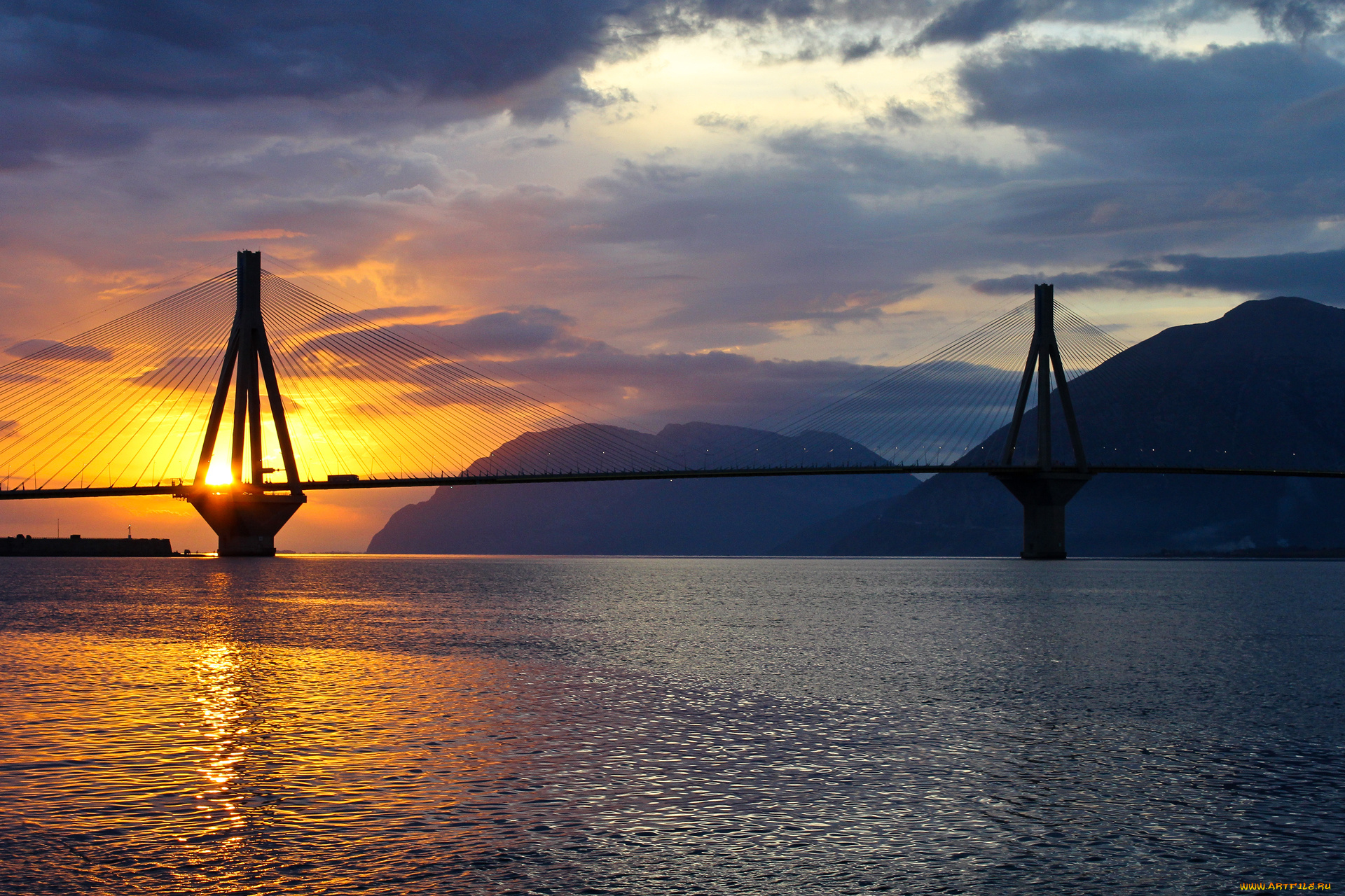 природа, восходы, закаты, мост, горы, закат