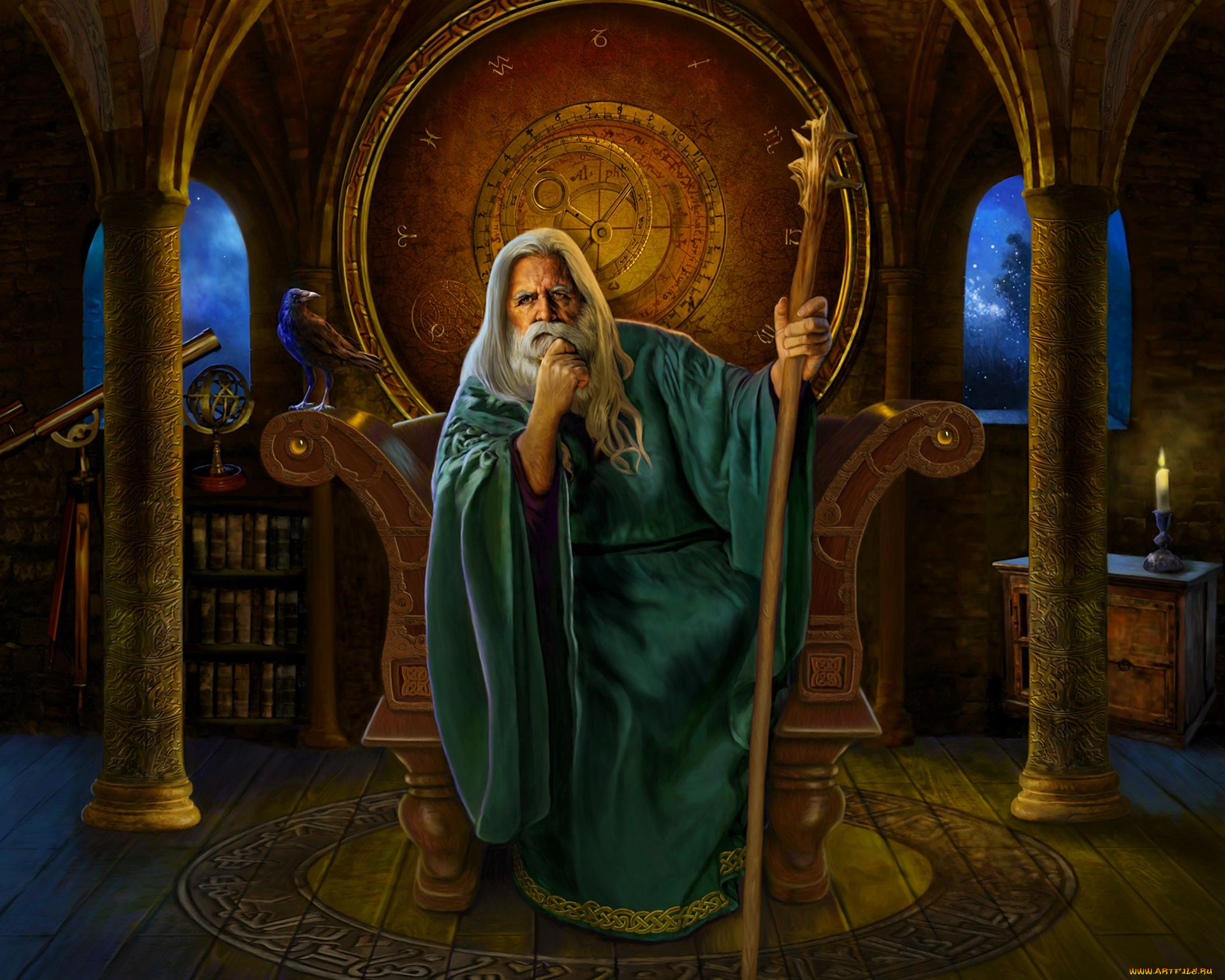 фэнтези, маги, посох, колдун, волшебник, задумчивость