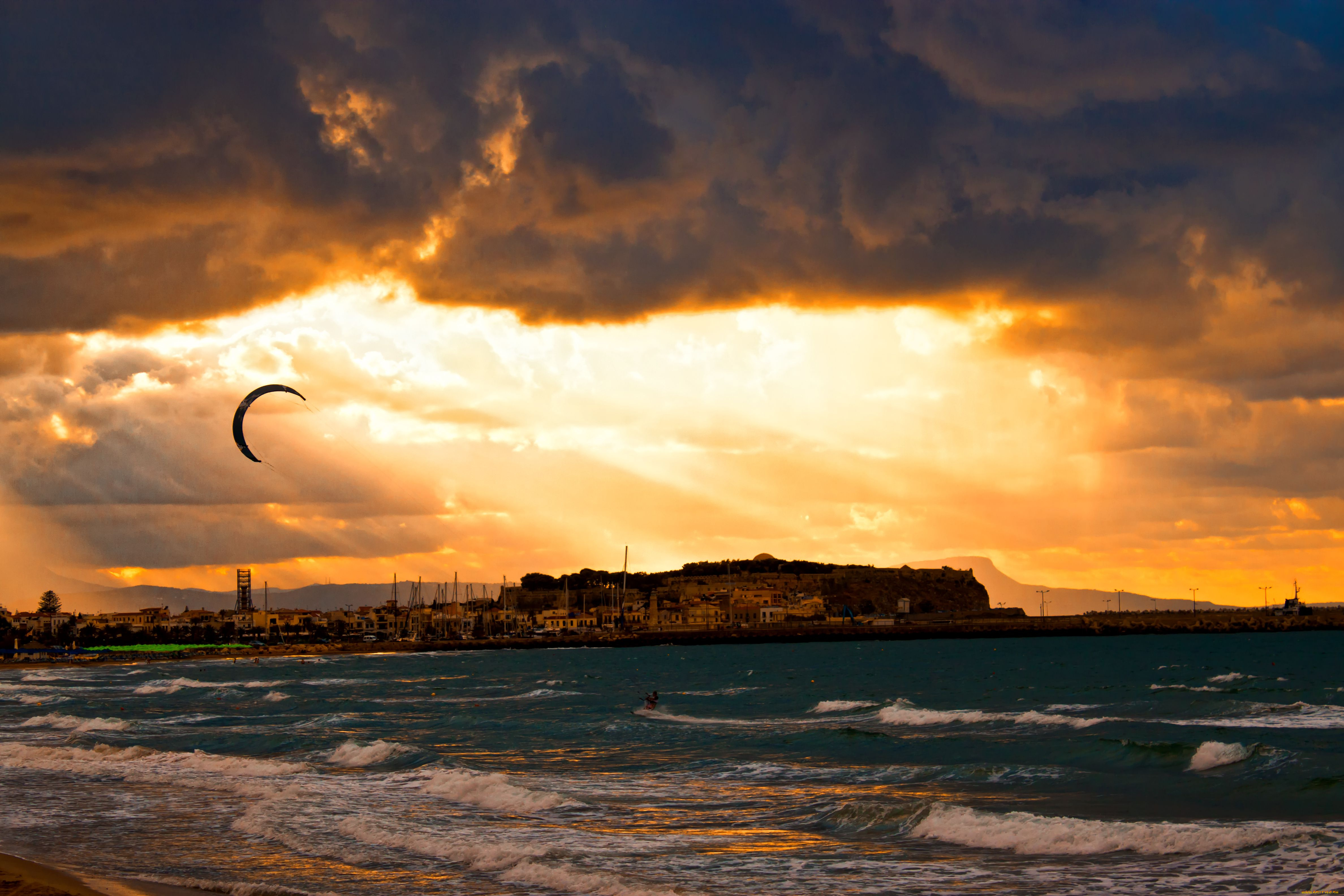 города, пейзажи, закат, побережье, море