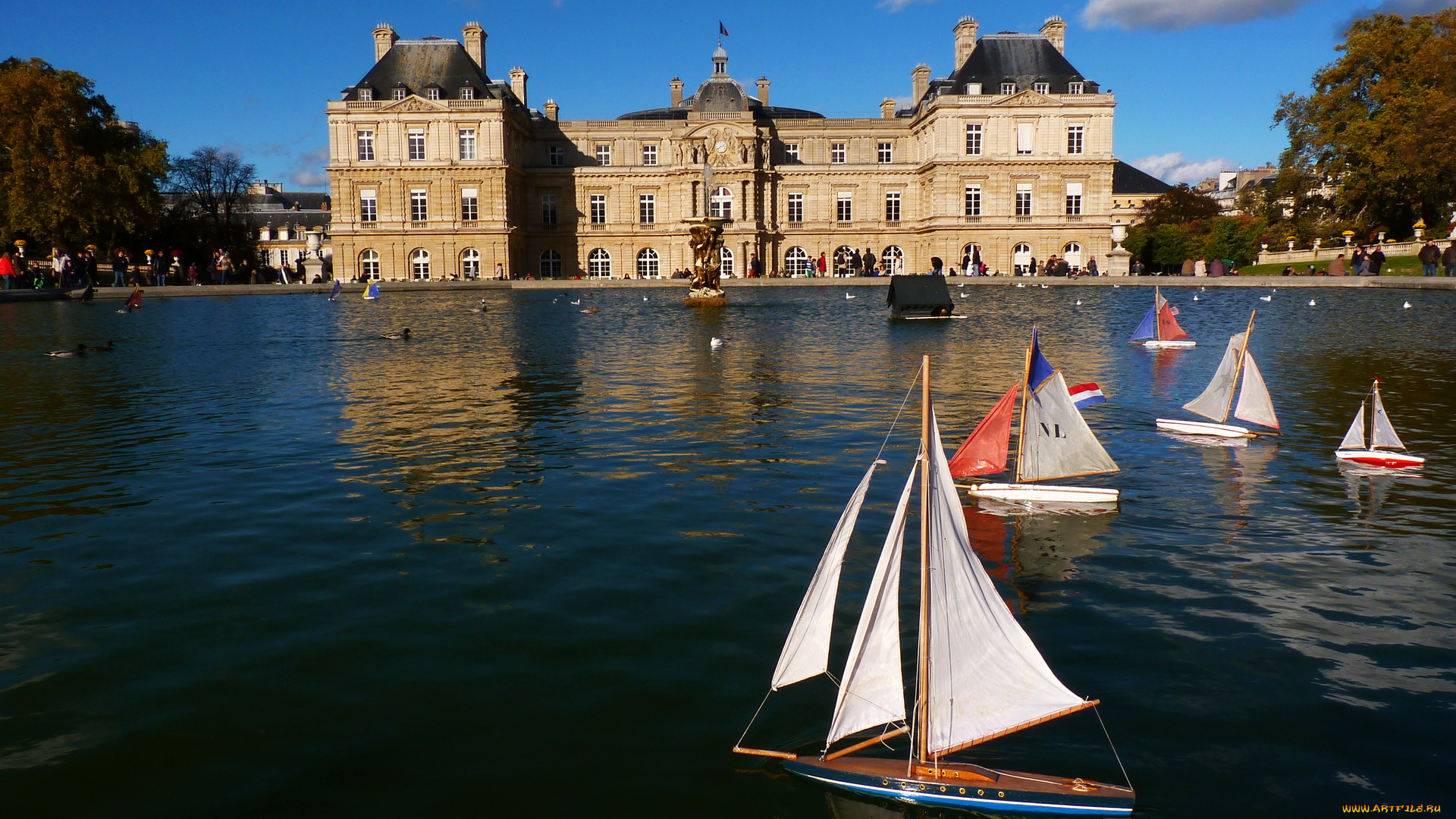 франция, париж, palace, luxembourg, города, водоем, дворец