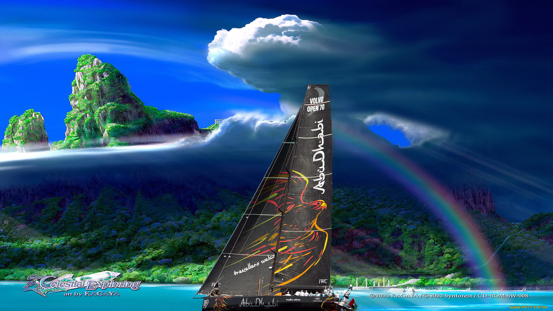 разное, компьютерный, дизайн, яхта, берег, небо, тучи