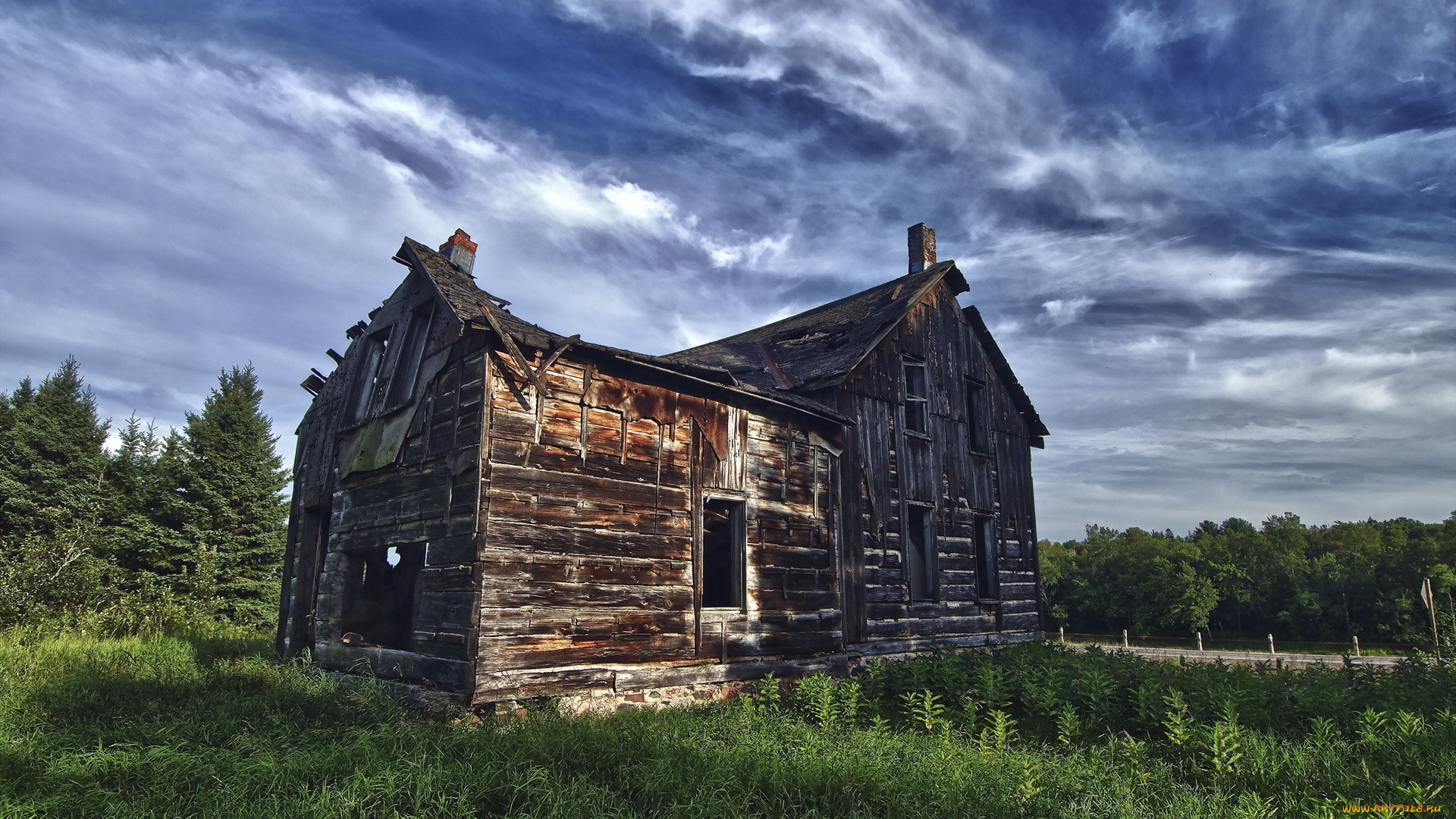 разное, развалины, руины, металлолом, дорога, дом, пейзаж