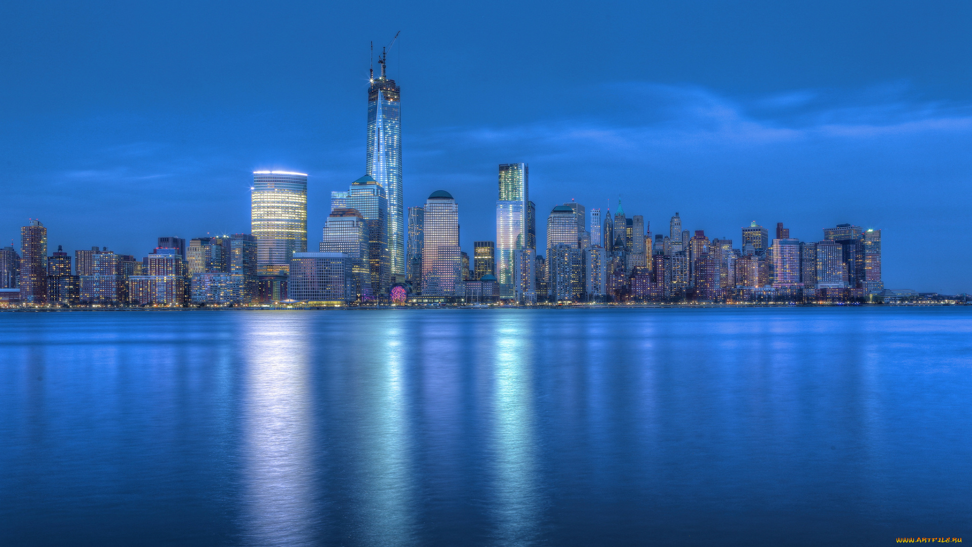 города, нью, йорк, сша, манхэттен, вечер