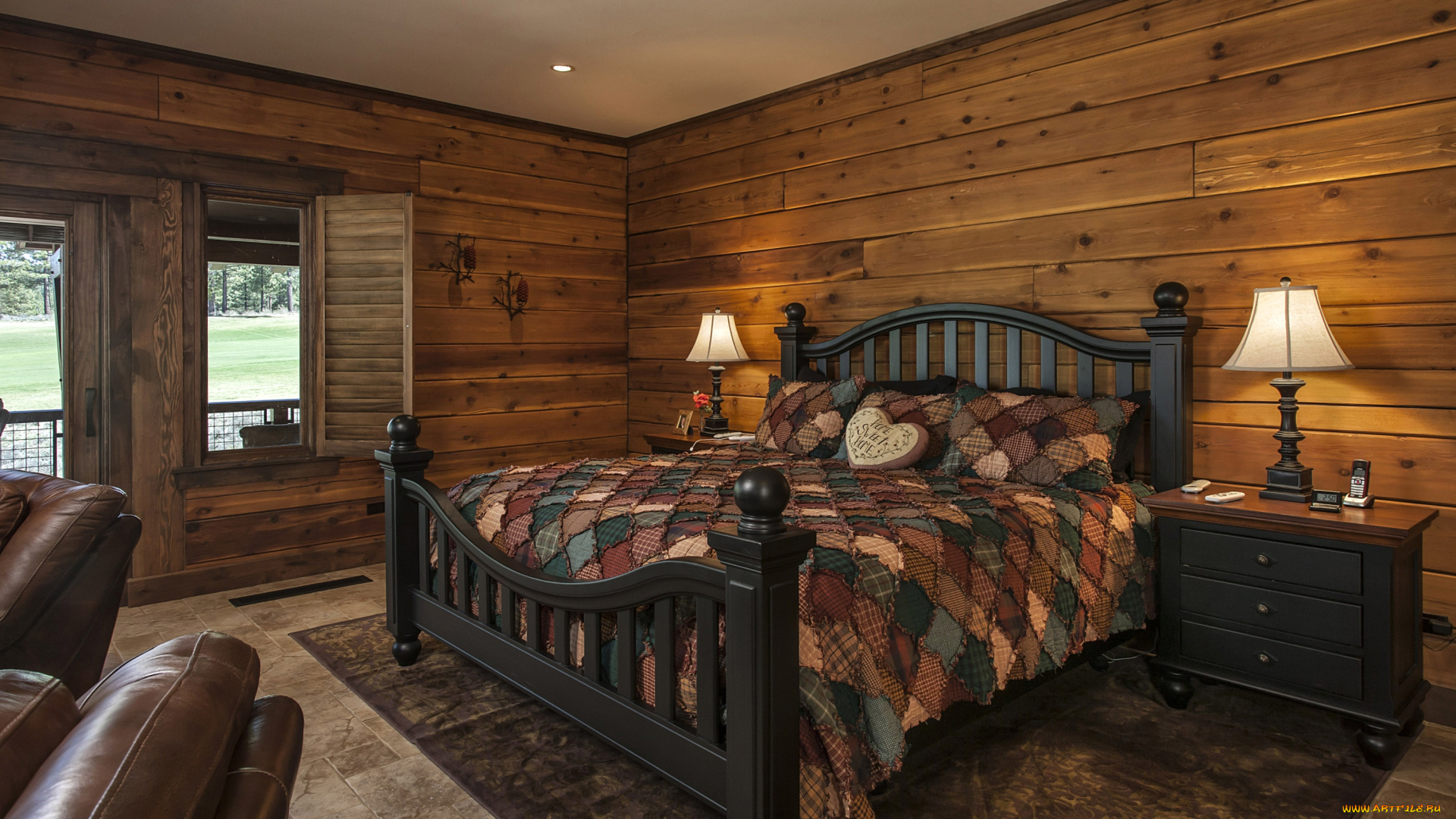 интерьер, спальня, кровать, дерево