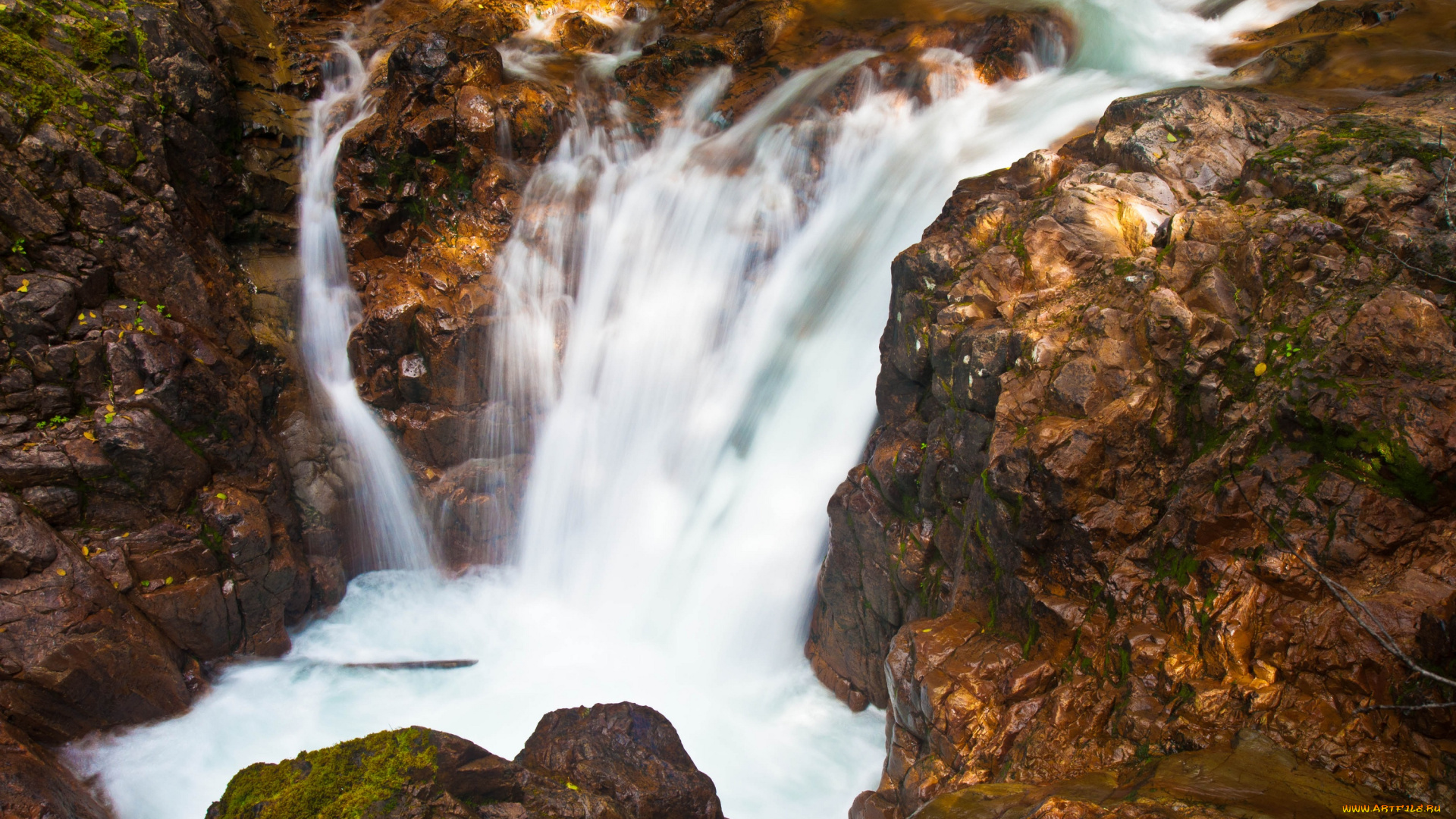 природа, водопады, камни, поток, вода, национальный, парк, америка