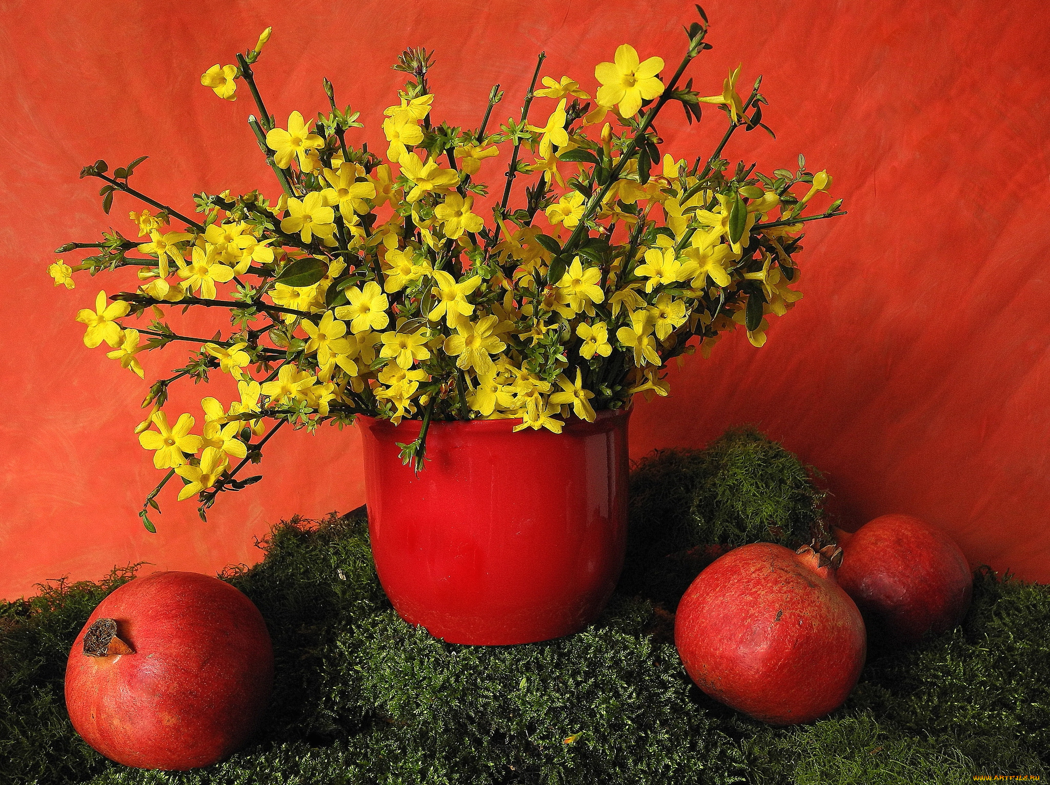 еда, гранат, цветы, плоды