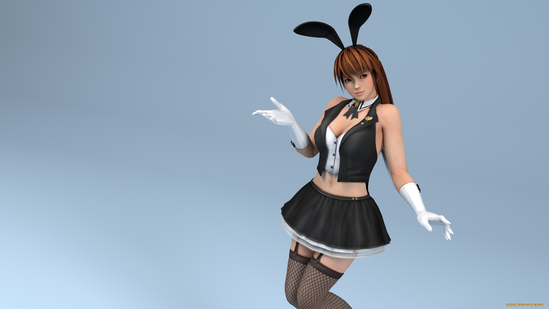 3д, графика, аниме, , anime, девушка, ушки, перчатки, фон, взгляд