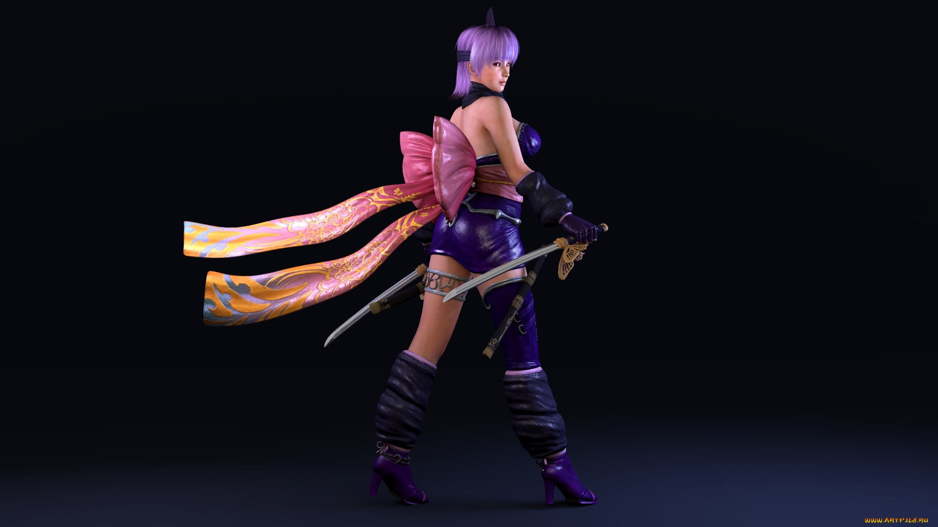 3д, графика, аниме, , anime, фон, взгляд, пояс, оружие, девушка