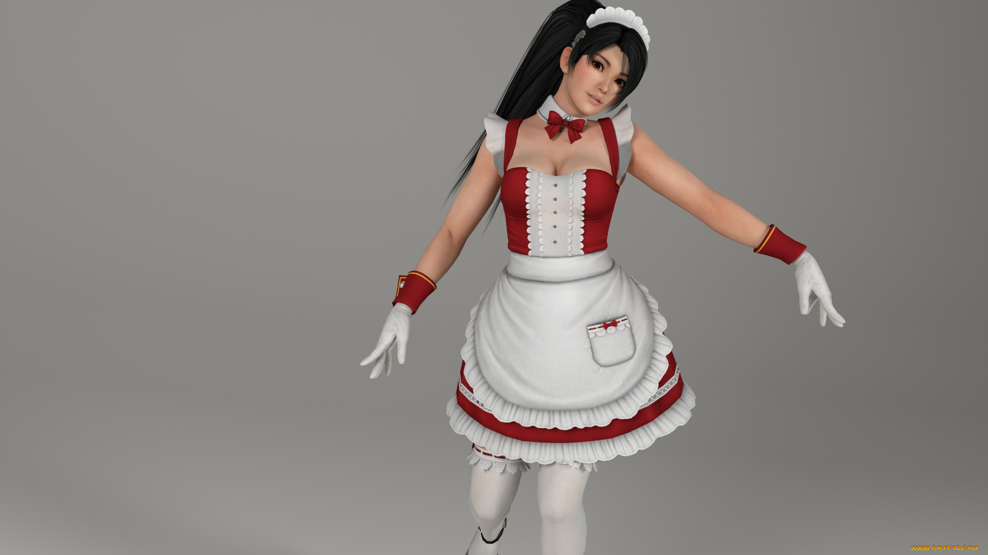 3д, графика, аниме, , anime, перчатки, платье, фон, девушка, взгляд