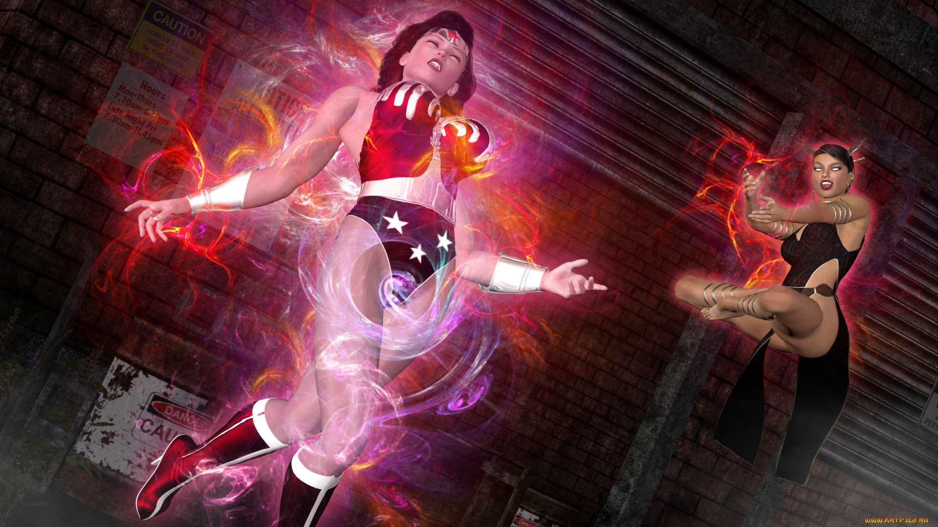 3д, графика, фантазия, , fantasy, девушки, магия, драка, взгляд