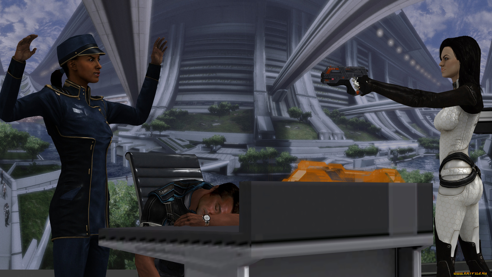 3д, графика, фантазия, , fantasy, взгляд, девушки, мужчина, оружие