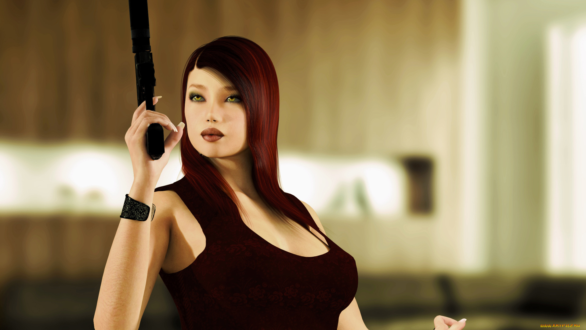 3д, графика, люди, , people, девушка, взгляд, фон, оружие