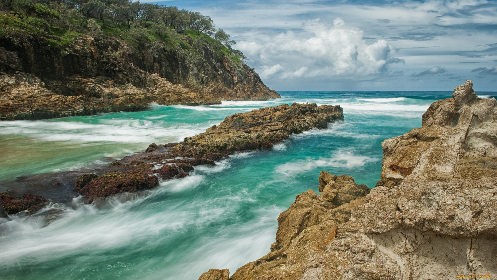 природа, побережье, бухта, океан, скалы