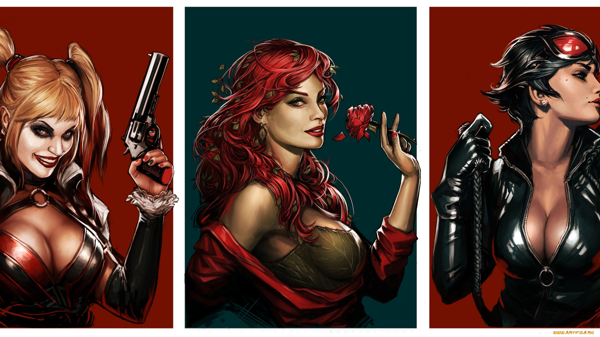 рисованное, комиксы, poison, ivy, catwoman, selina, kyle, batman, dc, comics, Ядовитый, плющ, harley, quinn