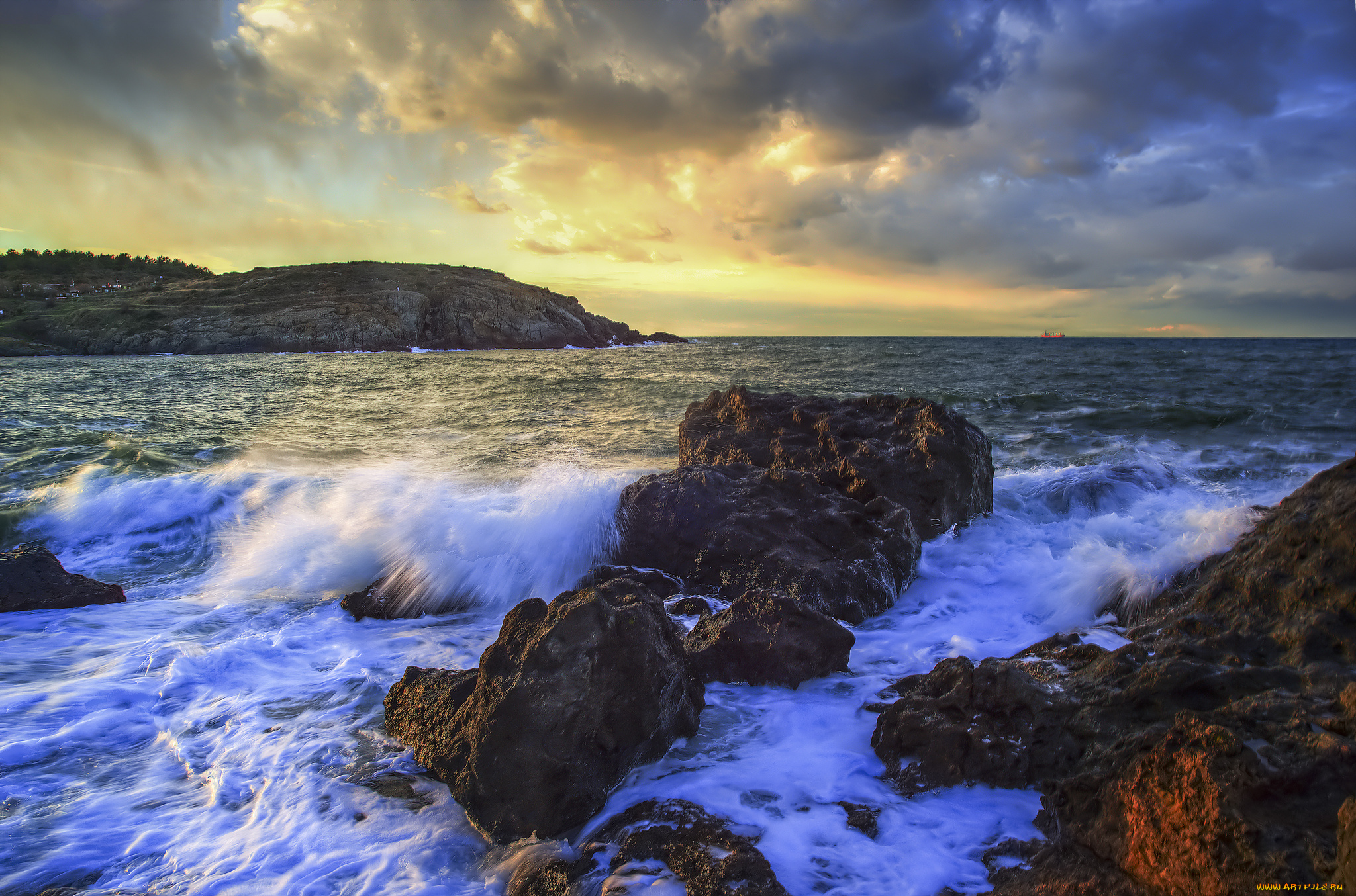 природа, побережье, прибой, скалы, океан