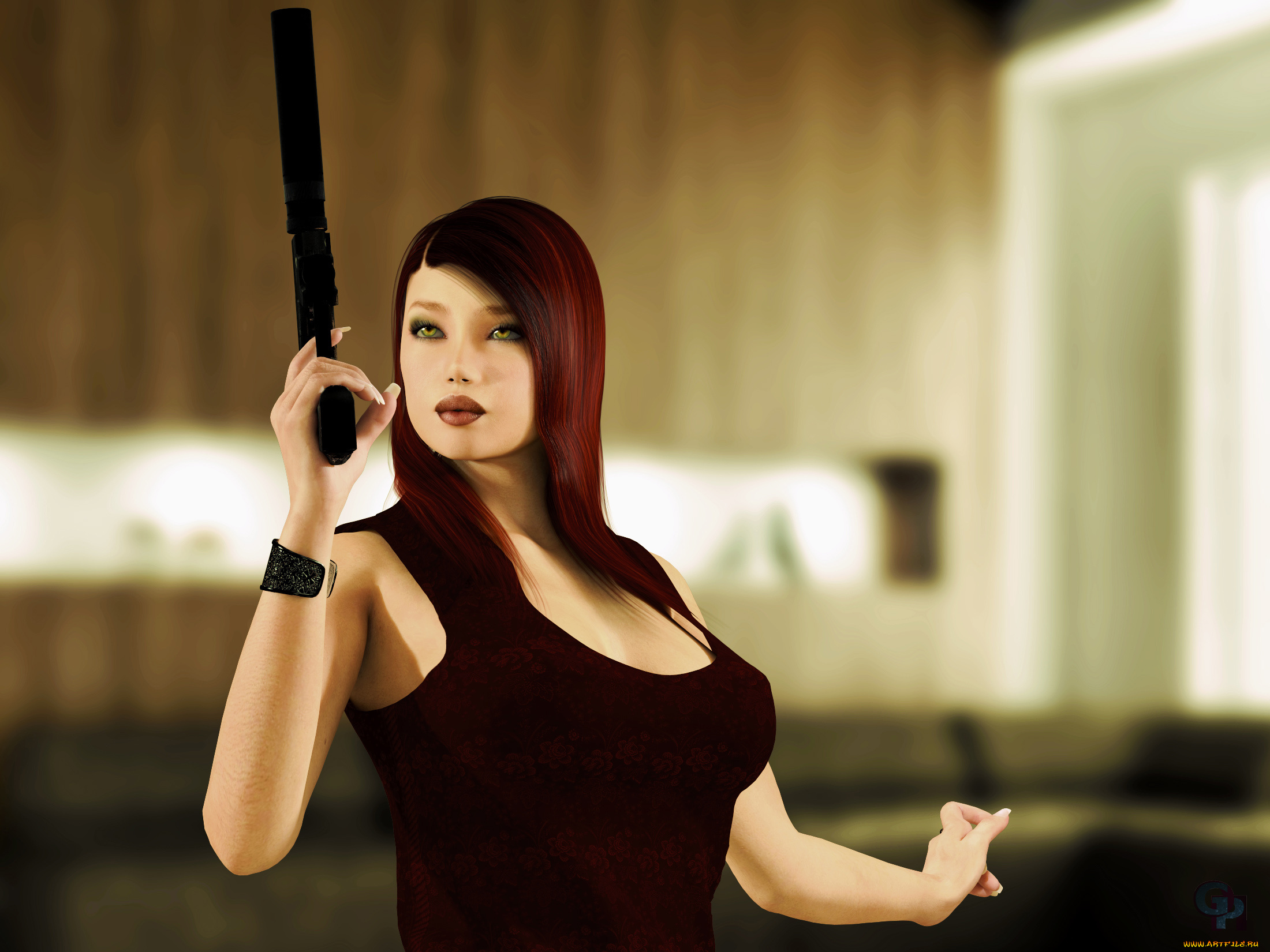 3д, графика, люди, , people, девушка, взгляд, фон, оружие