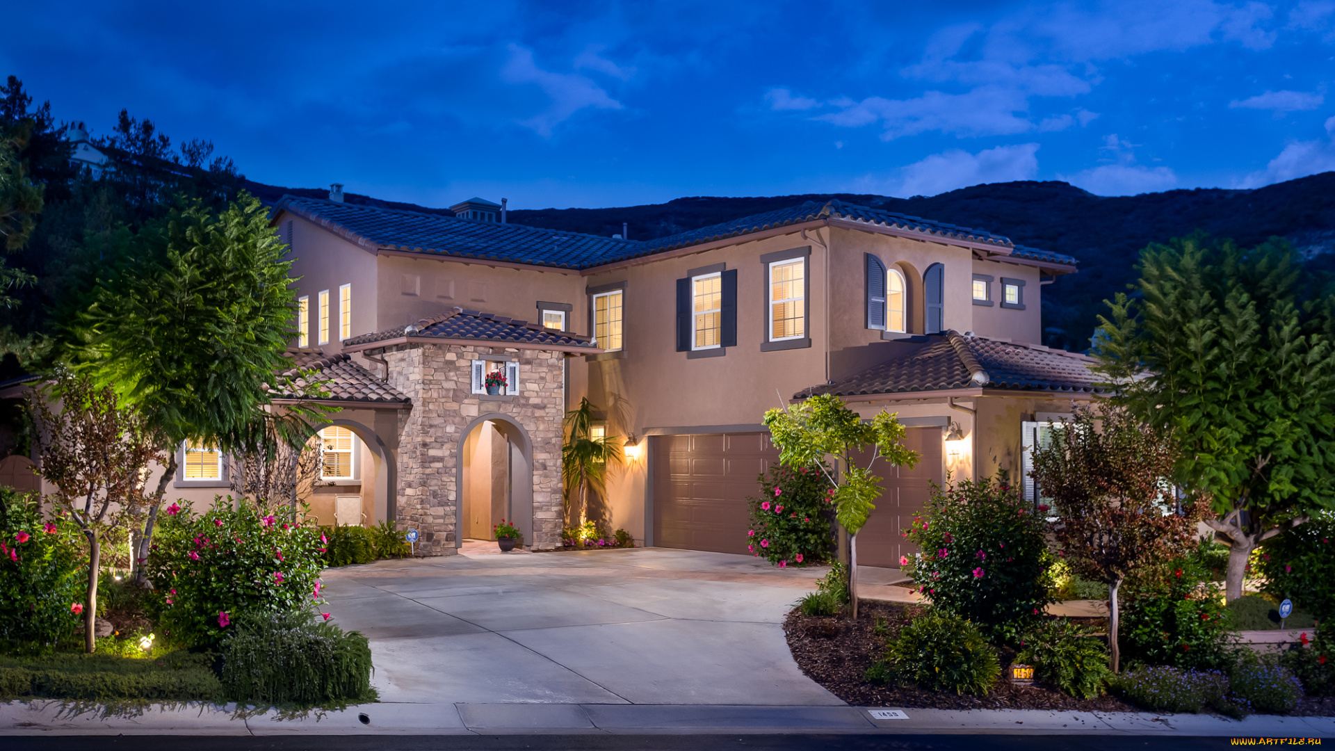 города, -, здания, , дома, вечер, двор, особняк, дом