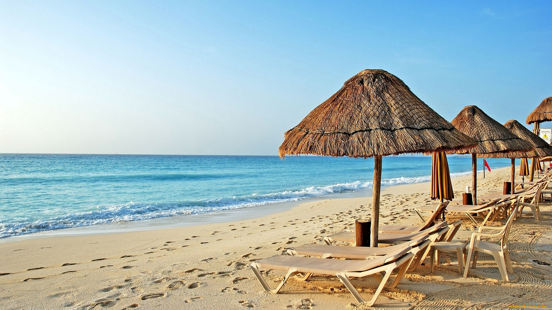 природа, тропики, стулья, шезлонги, пляж, песок, следы, берег, море