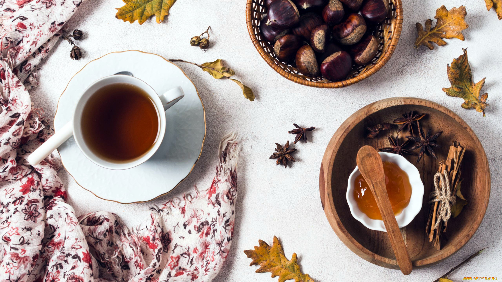 еда, напитки, , чай, мед, чай, каштаны