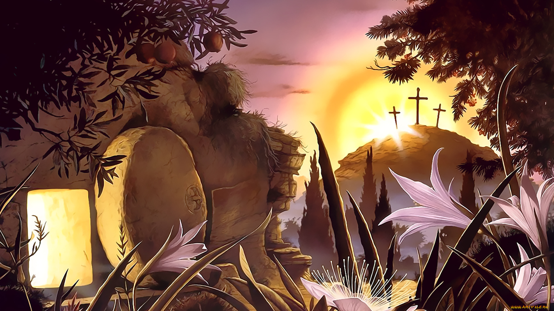 календари, фэнтези, крест, пещера, 2019, calendar, растение, цветы