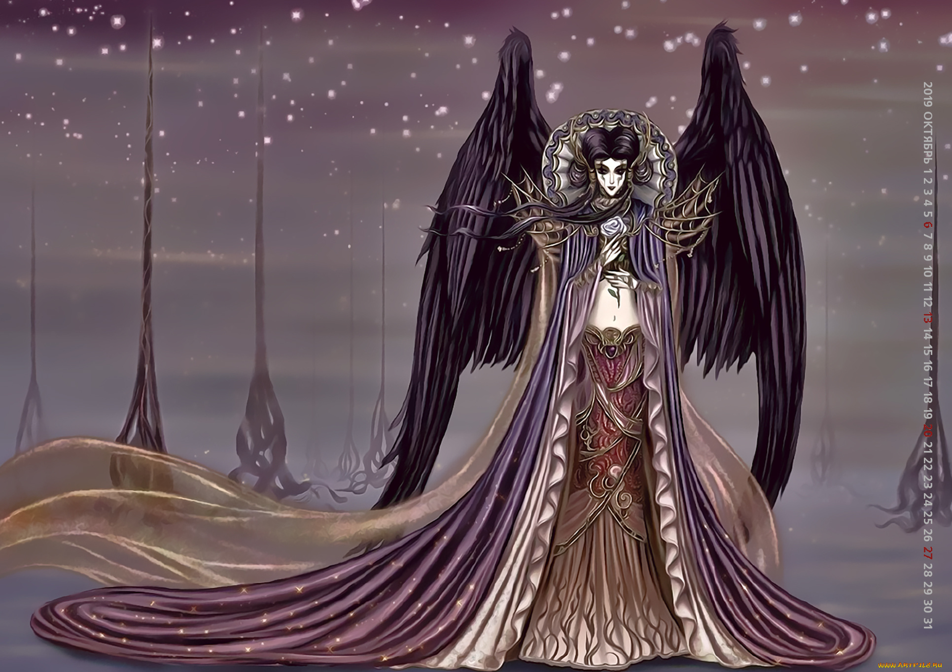 календари, фэнтези, 2019, девушка, calendar, крылья