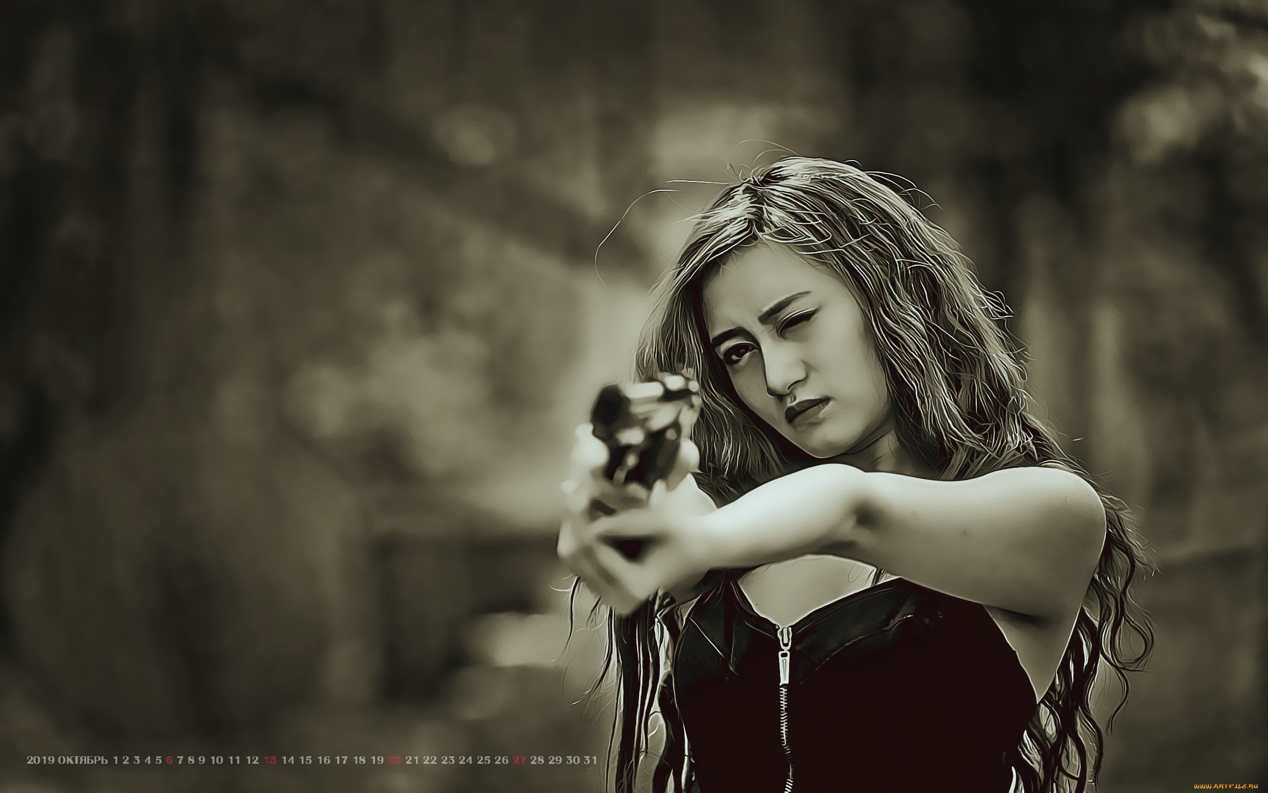 календари, компьютерный, дизайн, девушка, пистолет, 2019, calendar, оружие, женщина, прицел