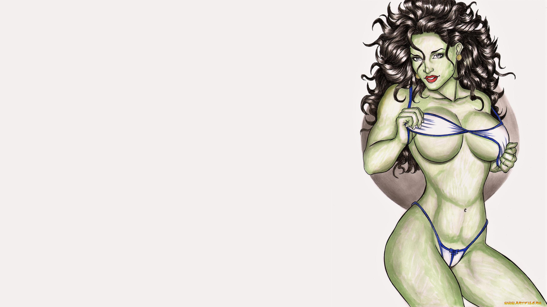 рисованное, elberty, oliveira, девушка, фон, взгляд, купальник