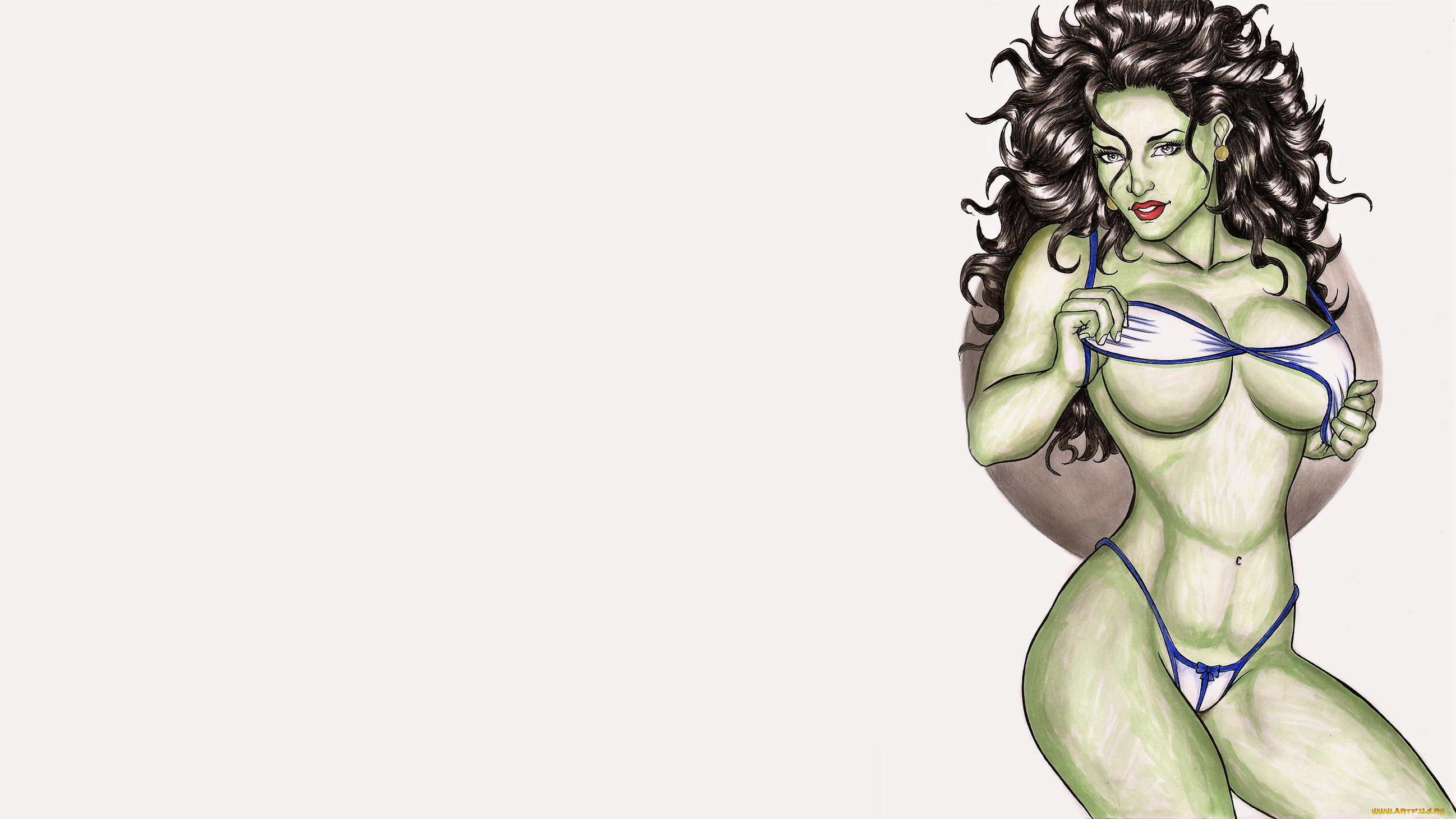 рисованное, elberty, oliveira, девушка, фон, взгляд, купальник