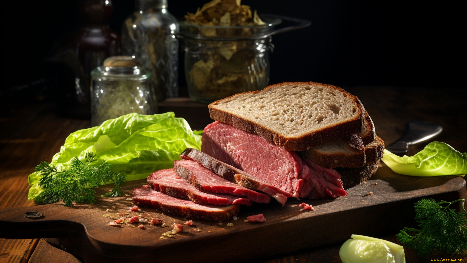 еда, мясные, блюда, укроп, салат, хлеб, говядина, ломтики