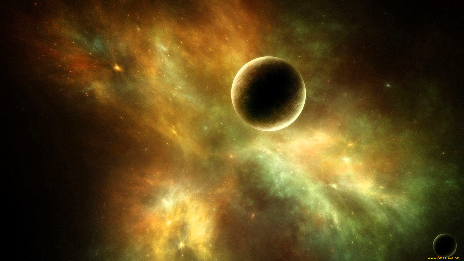 космос, арт, планеты, звезды, туманность