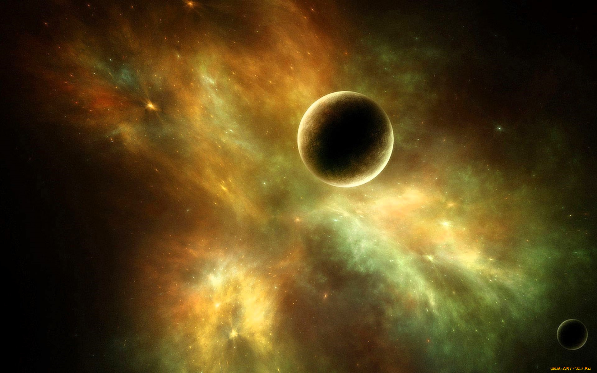 космос, арт, планеты, звезды, туманность