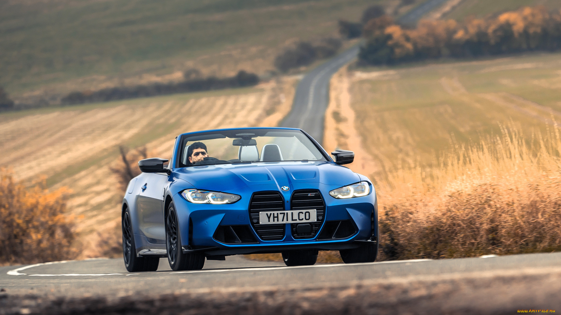 bmw, m4, автомобили, bmw, синий, кабриолет, дорога, поля, деревья