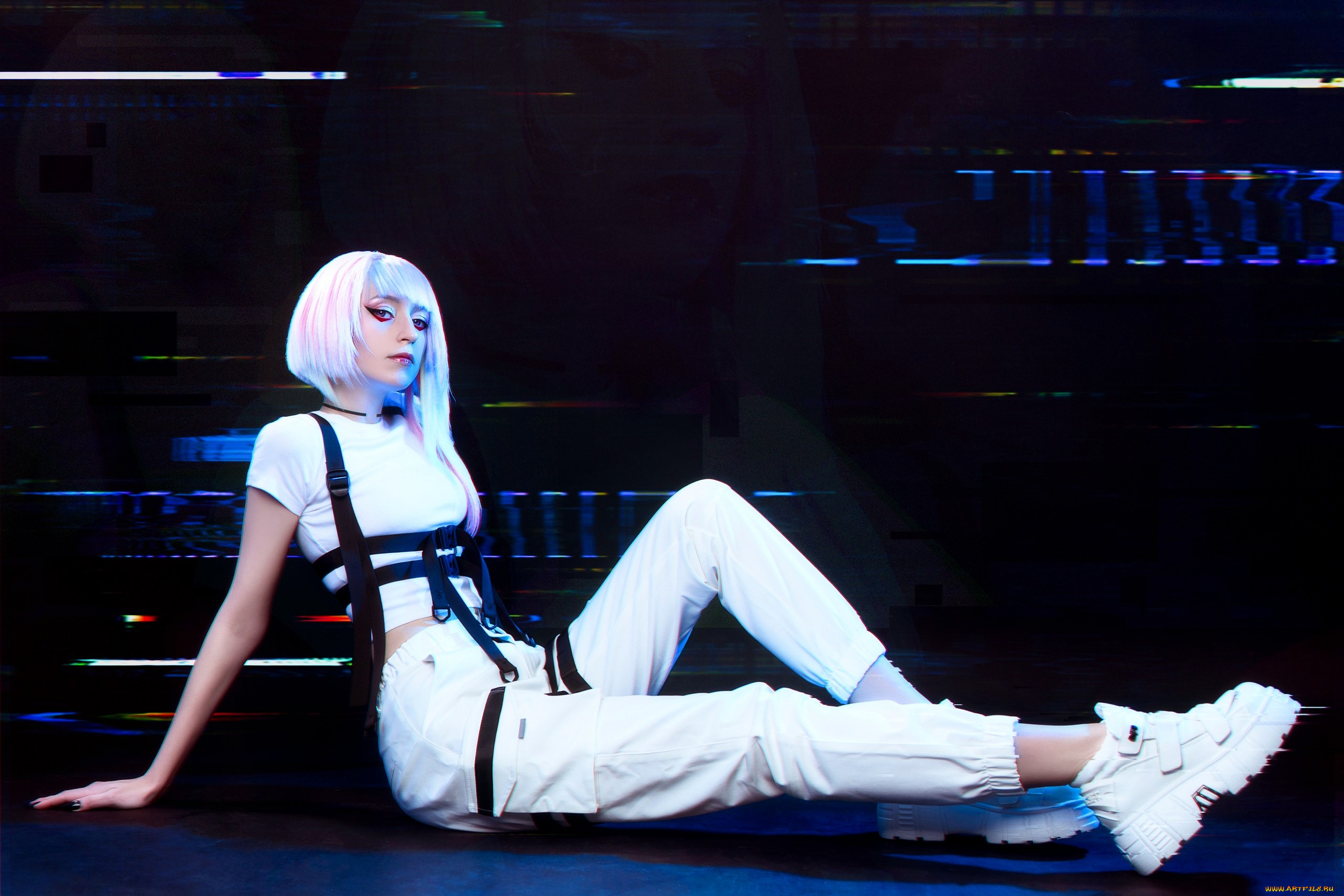 девушки, momo, образ, косплей, наряд, костюм, топ, штаны, кроссовки