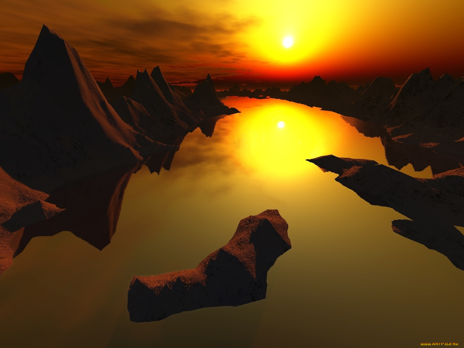 3д, графика, nature, landscape, природа, закат