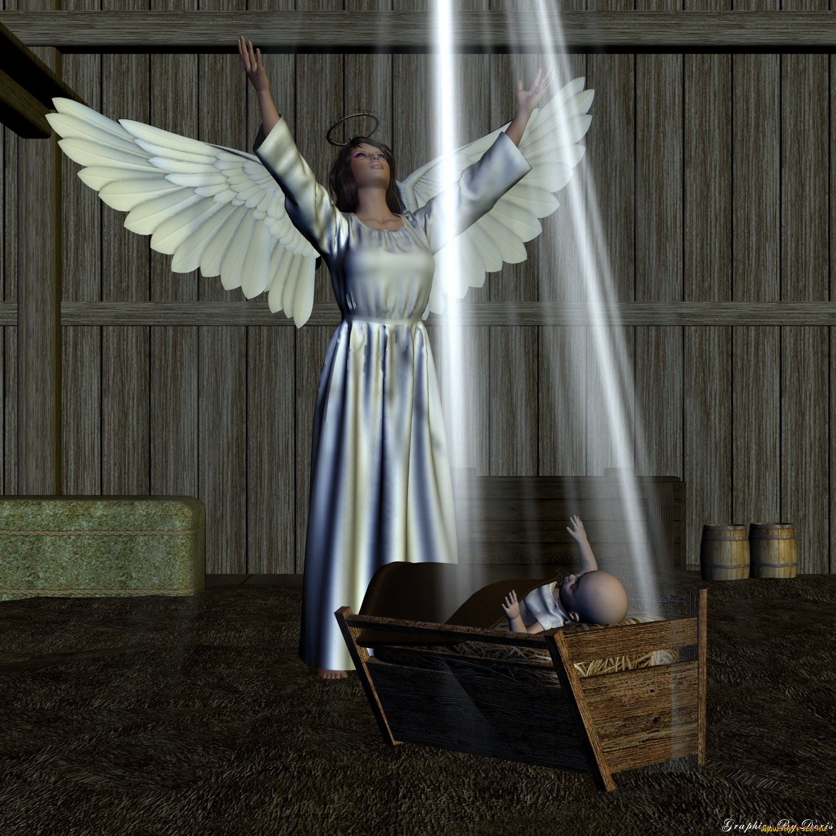 3д, графика, angel, ангел, лучи, младенец