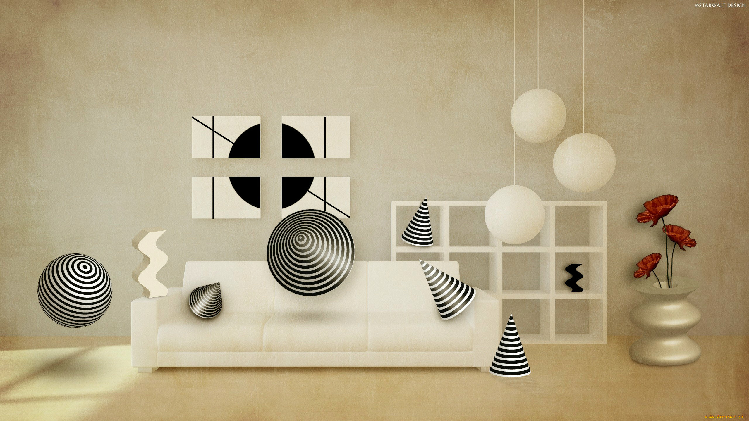 3д, графика, realism, реализм, диван, ваза