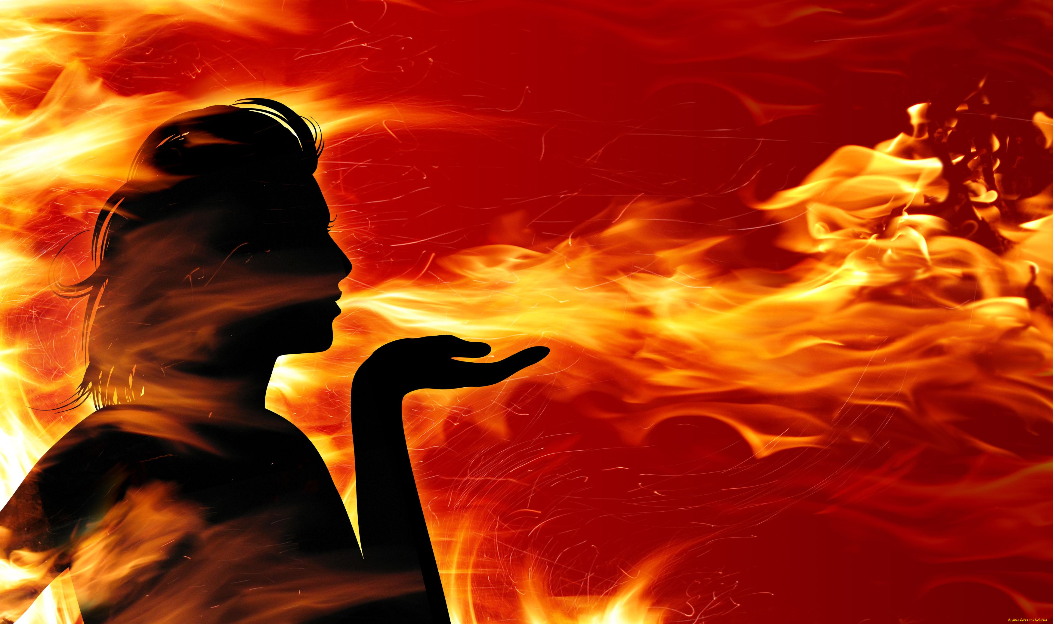 3д, графика, другое, дыхание, огонь, девушка