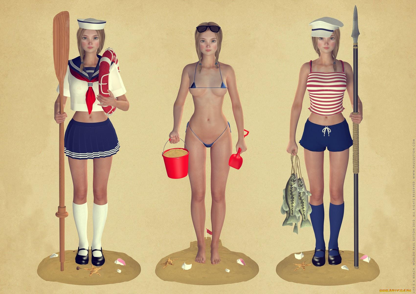 3д, графика, people, люди, lifes, a, beach