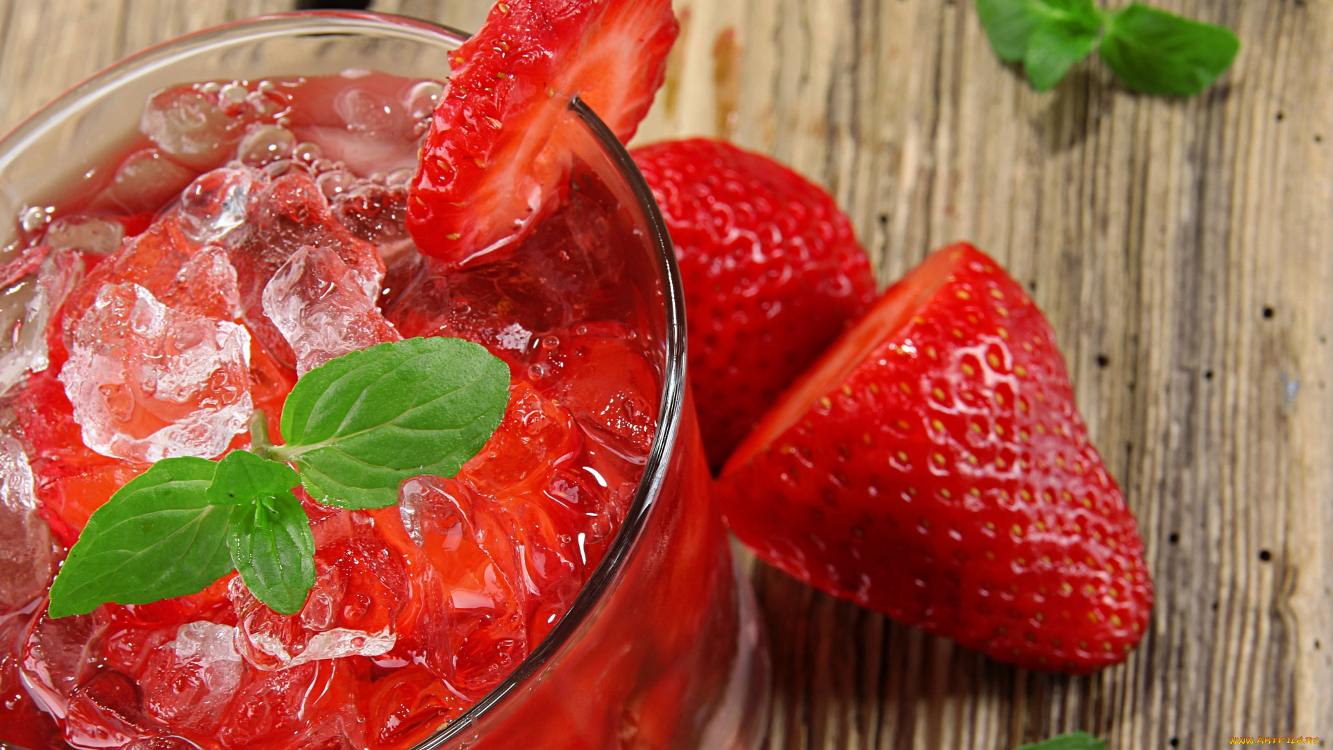 еда, напитки, коктейль, лёд, мята, клубника