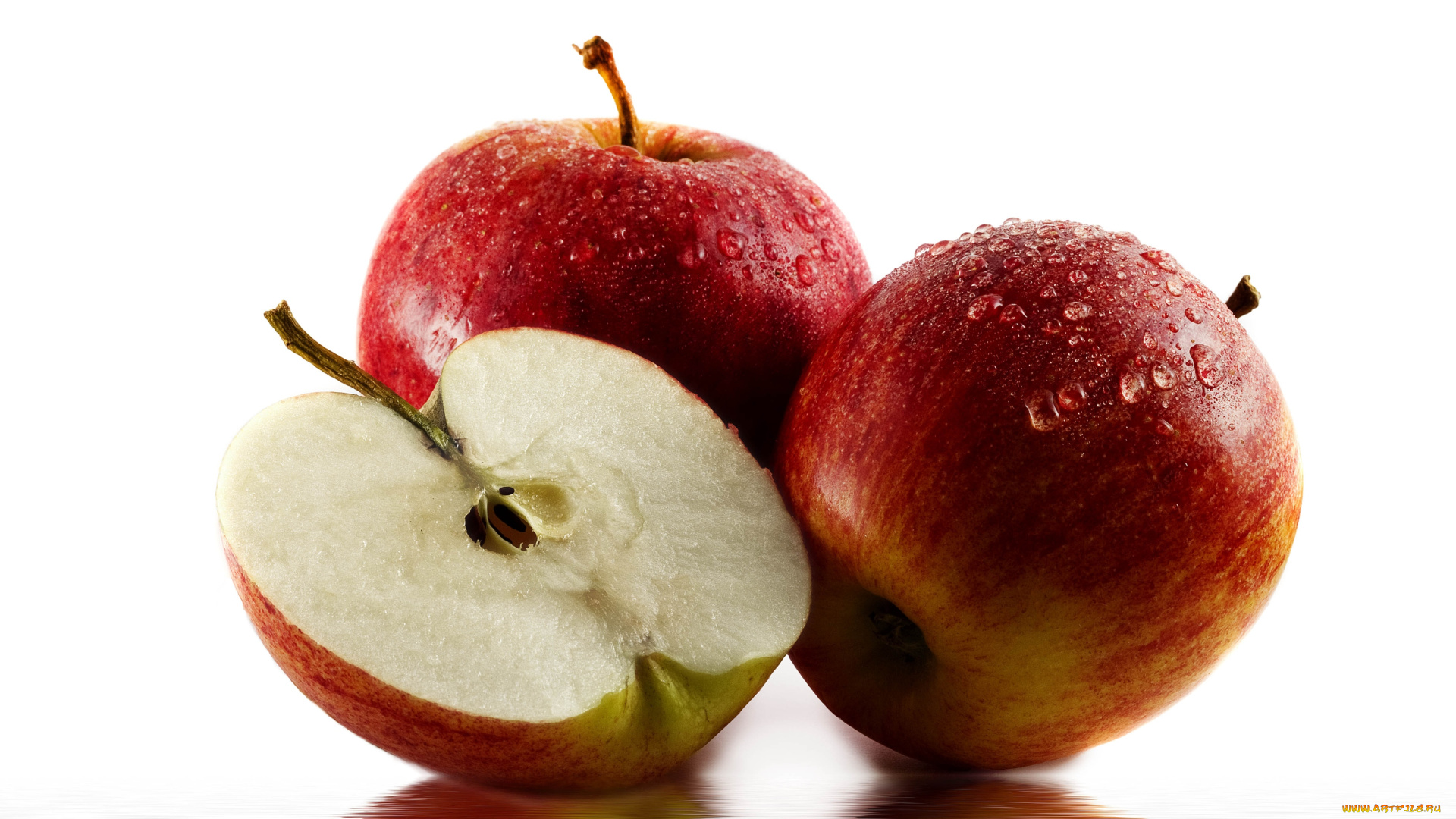 еда, Яблоки, половинка, капли