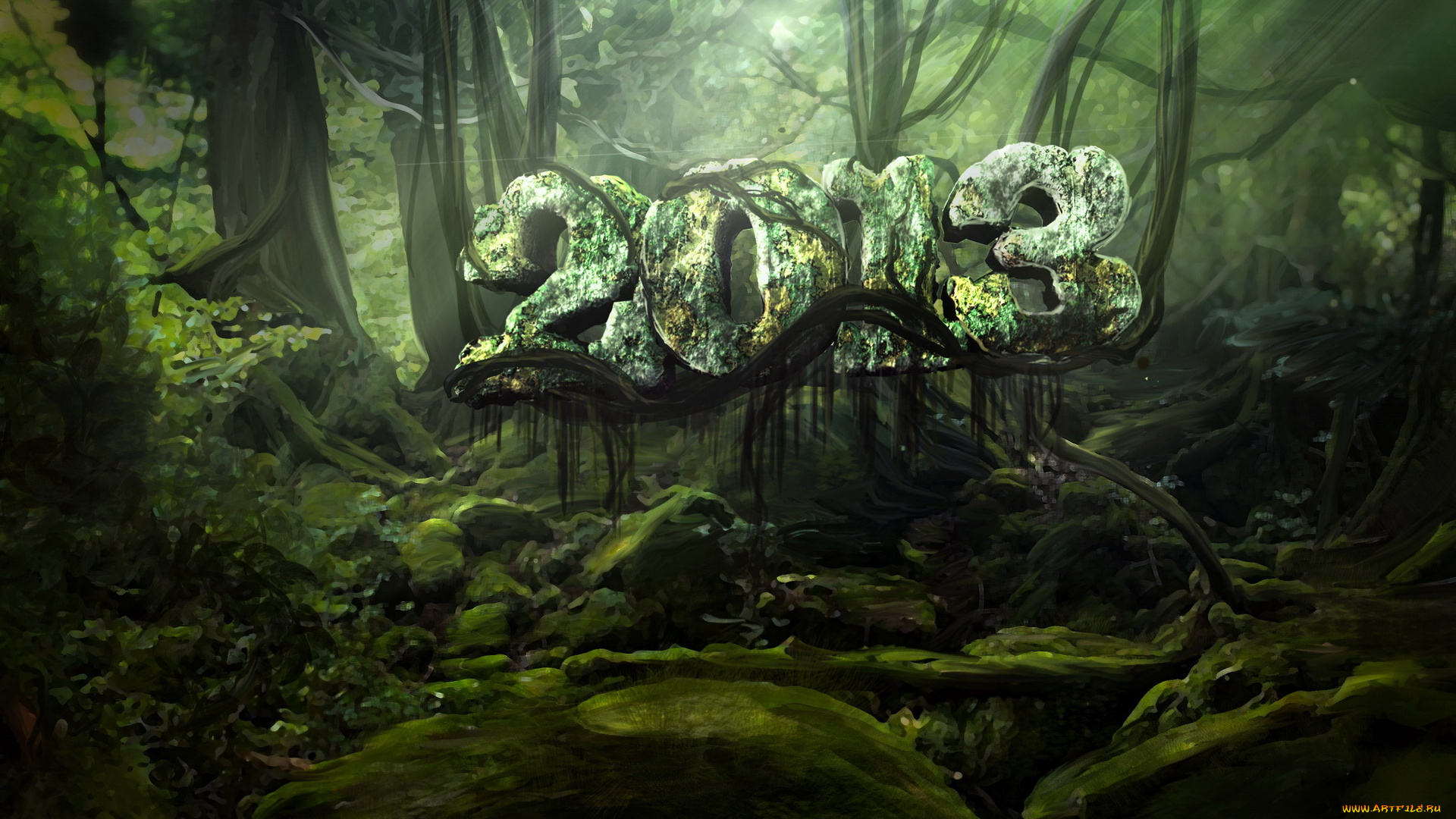 праздничные, 3д, графика, новый, год, лес, цифры