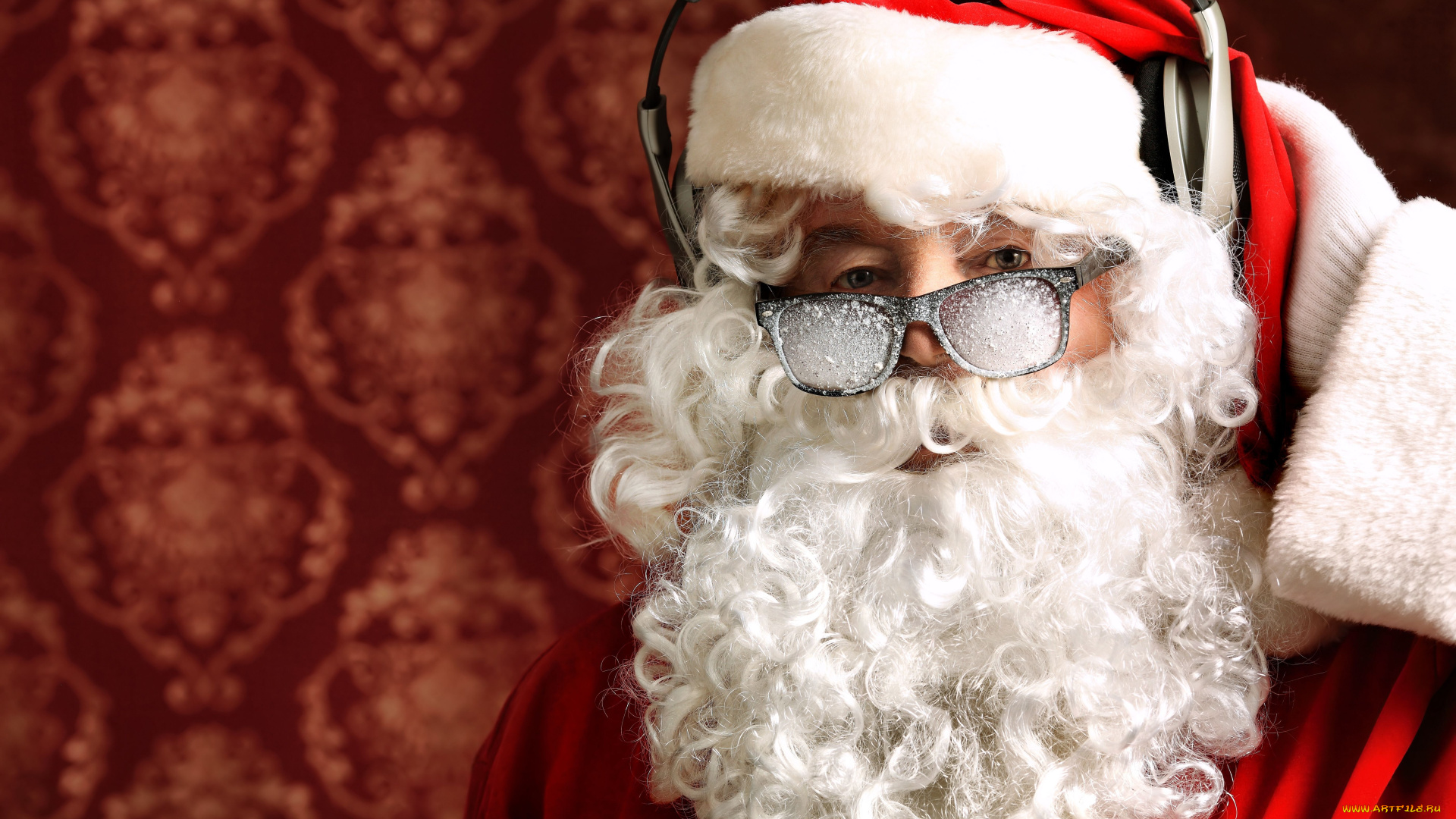 праздничные, дед, мороз, наушники, очки