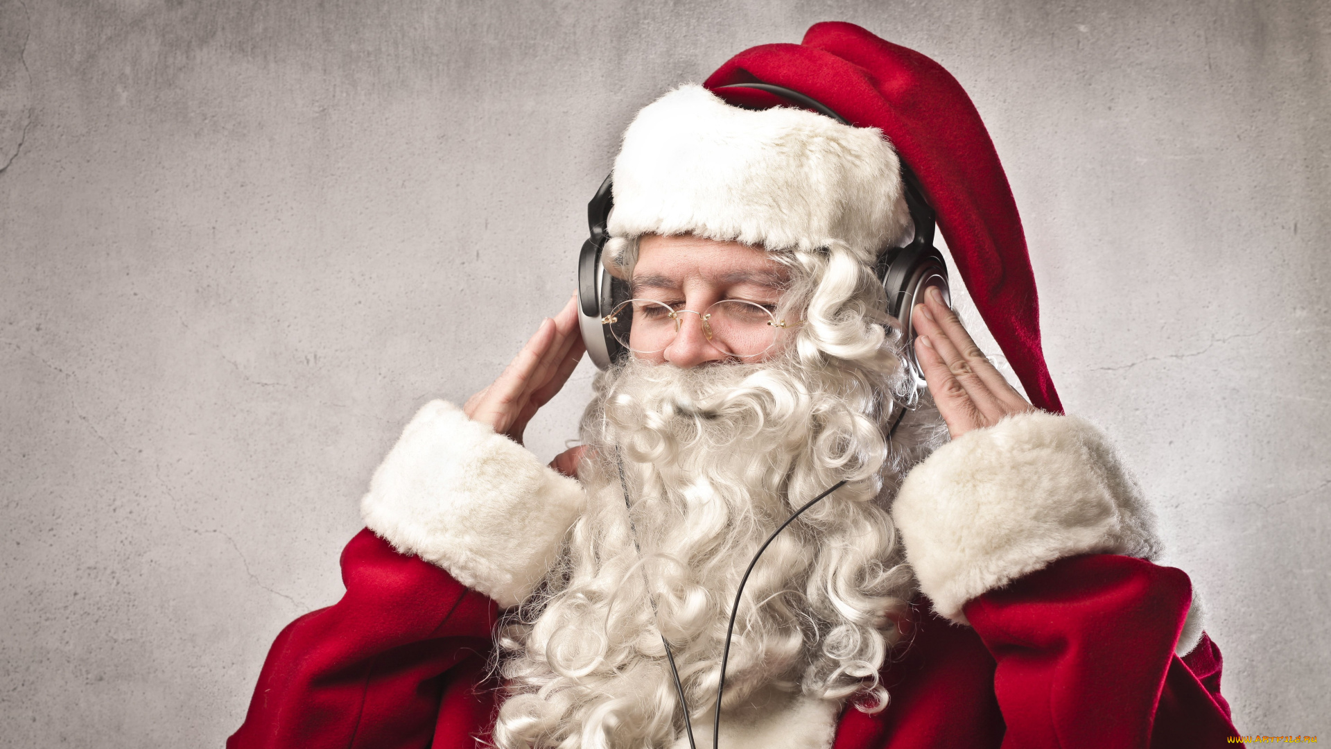 праздничные, дед, мороз, очки, наушники