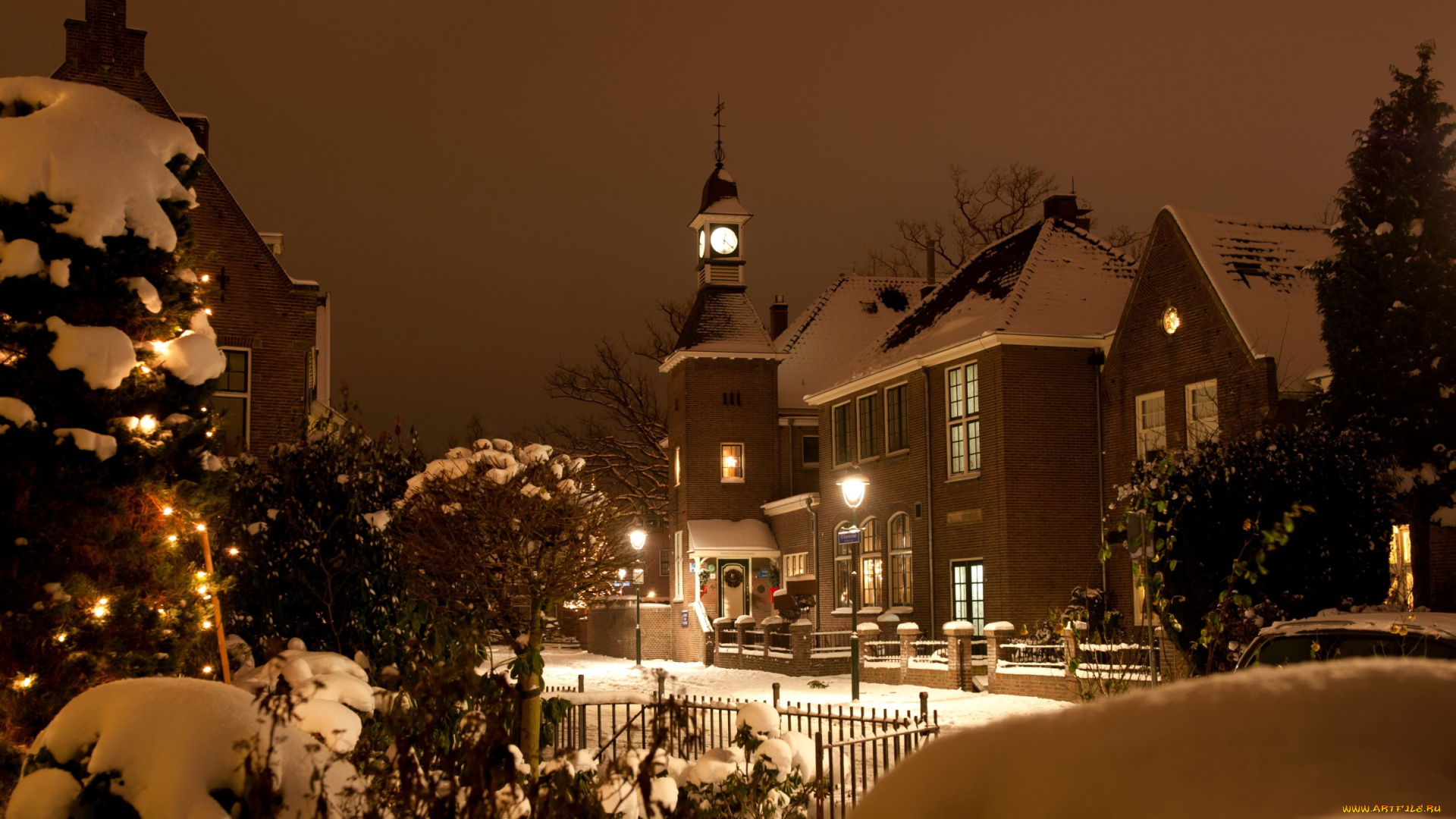 праздничные, новогодние, пейзажи, дома, украшение, новый, год