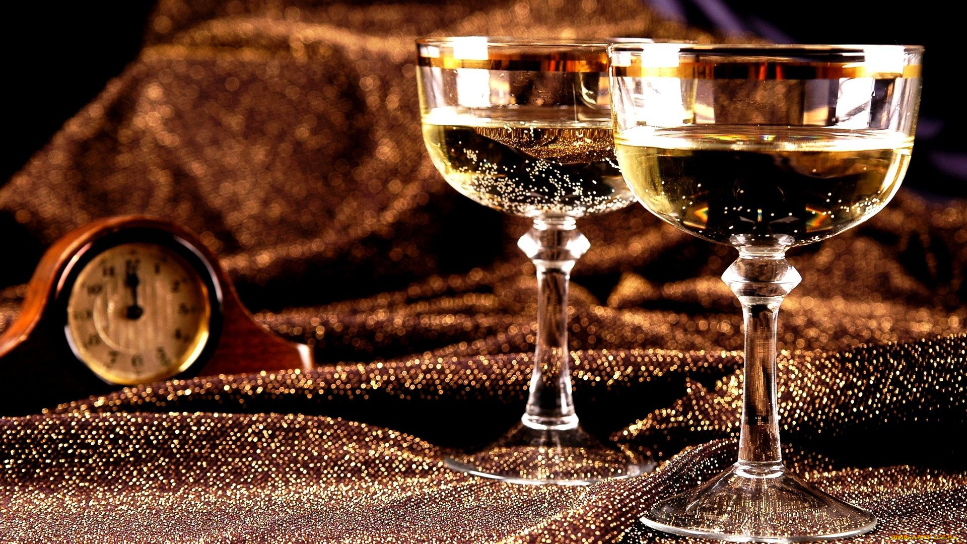 праздничные, угощения, шампанское, бокалы, часы