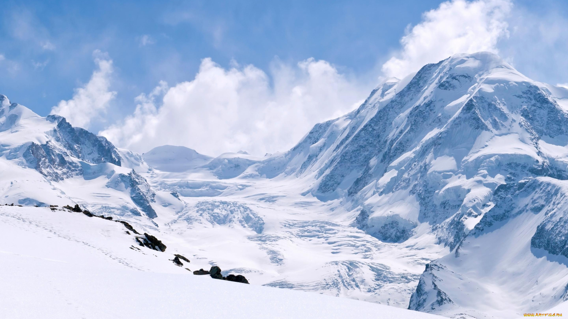 природа, горы, снега, облака